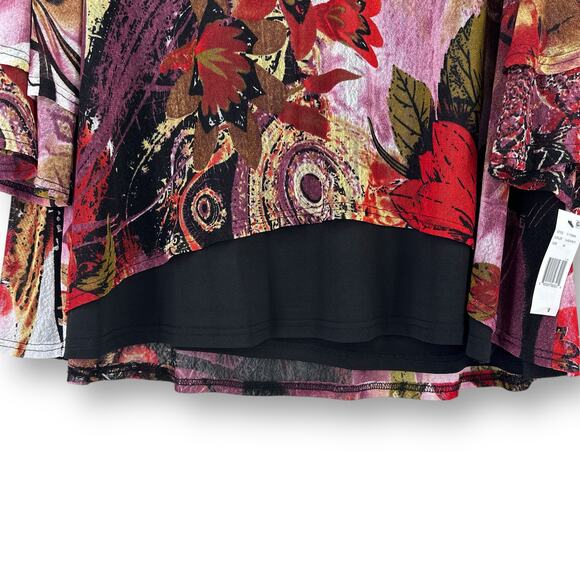 New Calessa Floral Print Mesh Overlay Layered Shirt Womens Plus Sz 3X Lagenlook - Picture 3 of 6